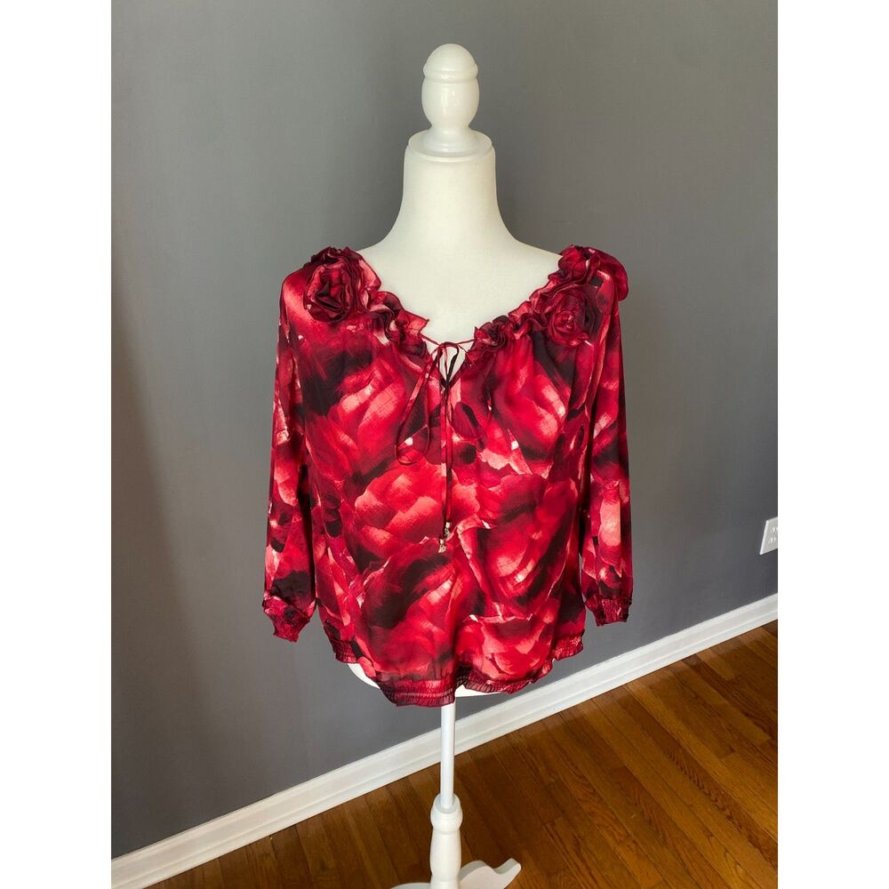 White House Black Market Red Blouse Size L